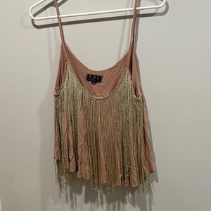 POL Women's Fringe Camisole - Tan and Gold